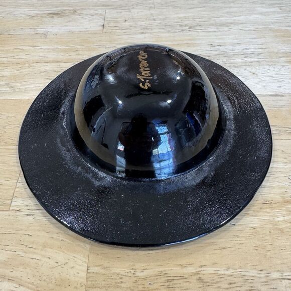 Blown Fused Glass Dish Millefiori Cat & Mouse Design Textured Mod Modern Signed - Picture 10 of 16